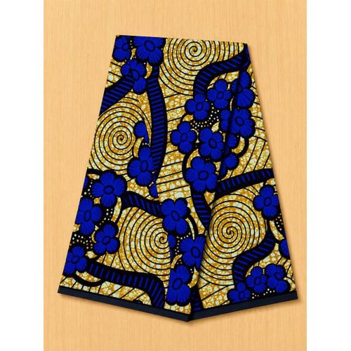Vibrant Royal Blue Floral & Gold Spiral African Wax Print