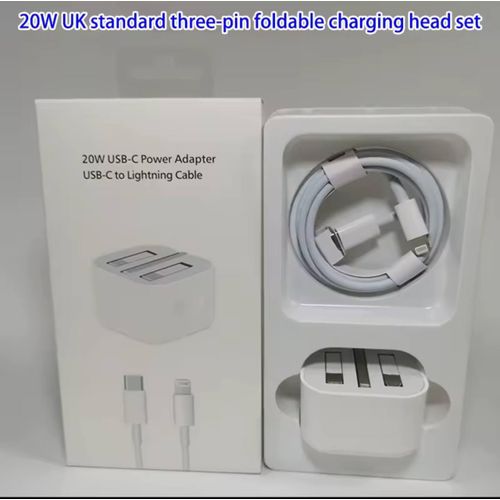 20W Fast Charging USB-C Power Adapter With USB-C To Lightning Cable – UK 3-Pin Foldable Charger For iPhone & iPad