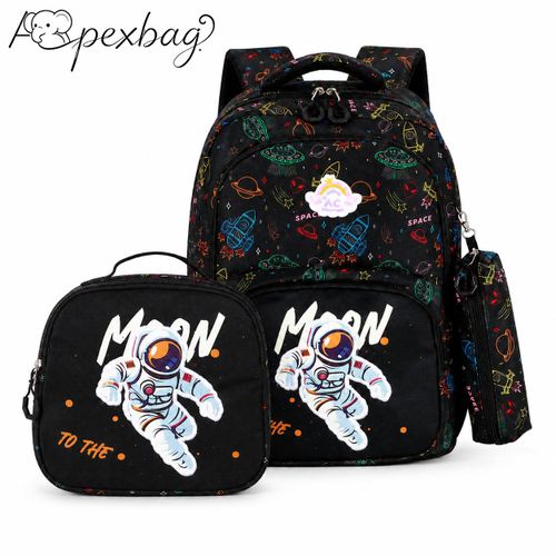 Waterproof 3-in-1 Boys Primary School Backpack Set Space Astronaut Print with Lunch Bag & Pencil Case