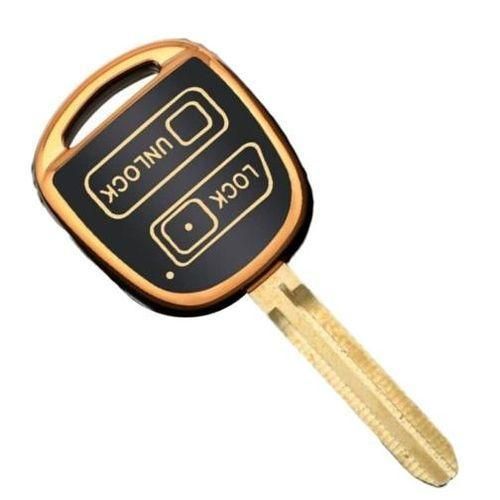 2 Buttons Black&Gold Edge TPU Car Keyshell Fob Cover for Toyota Corolla, Camry, Yaris, Prado