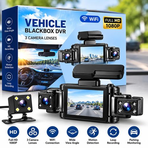 Vehicle Blackbox DVR – 3-Camera Full HD Car Dash Camera
