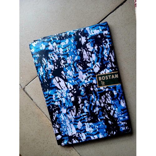 Original Bostan Adire Cotton Fabric - Blue Black & White Marble Crack - 5 Yards - Category: