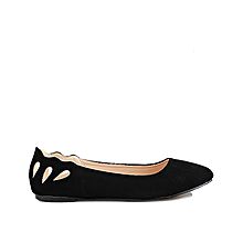 Ladies Flats With Tear-Drop Cut Details- Black