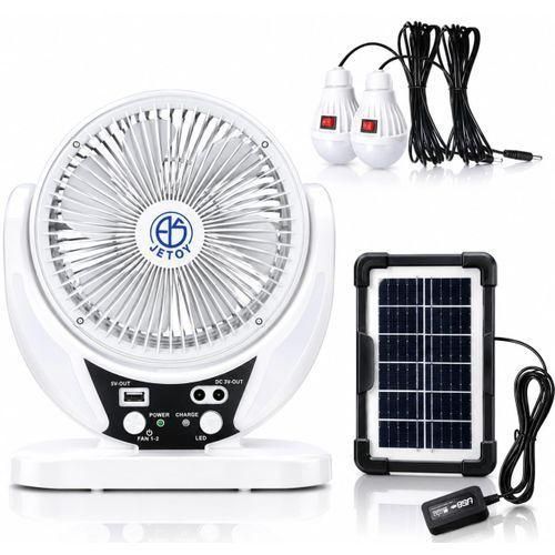 6inches 4in1 Rechargeable Table Fan+Solar Panel+Bulbs