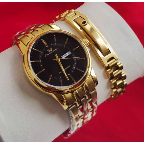 Top Quality & Sophisticated Non Fading Men's Gold Wristwatch + Wrist Set For Odogwu