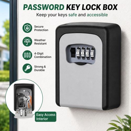Wall-Mounted Combination Key Lock Box, Waterproof Password Key Safe with Hidden Code Cover for Home, Rental Property & Outdoor Key Storage