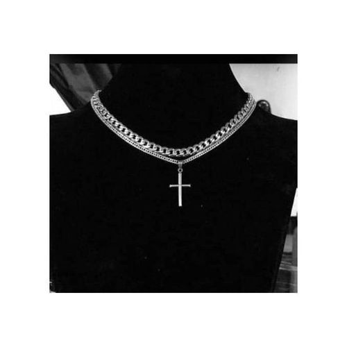 Cuban Link Chain With Cross Pendant Silver