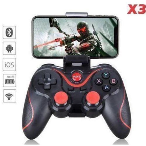 X3 Wireless Bluetooth Gamepad Controller - 2.4GHz + Bluetooth, Phone Holder, USB Receiver for PC, Android, TV Box - Black Red