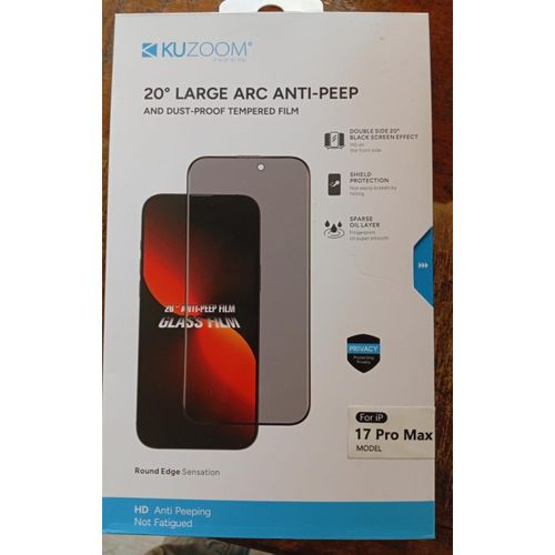 KuZoom iPhone 17 Pro Max Anti-Peep Privacy Screen Protector - Dust-Proof Guard