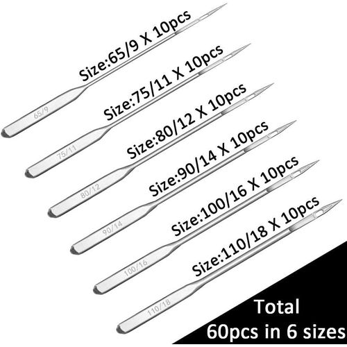 60 Count Universal Sewing Machine Needles Universal Regular Point for Singer, Brother, Janome, Varmax Heavy Duty Ball Point Needles in Assorted Size 65/9, 75/11, 80/12, 90/14, 100/16, 110/18(Silver)