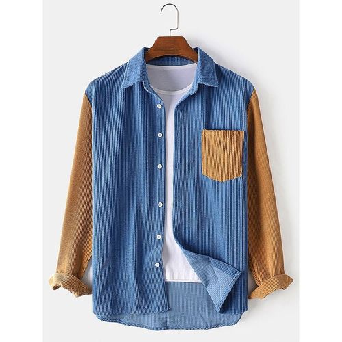 Blue And Brown Corduroy T-shirt Long Sleeve