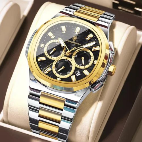 Chronograph Black Dial Silver Gold Strap Watch