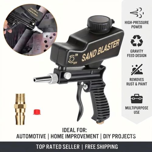Handheld gravity-feed sandblasting gun, portable adjustable pneumatic sandblasting gun