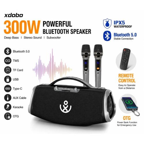 BMTL Wow Max 300W Deep Bass Subwoofer Waterproof Karaoke TWS Bluetooth Speaker With 2 Microphones & Remote Control