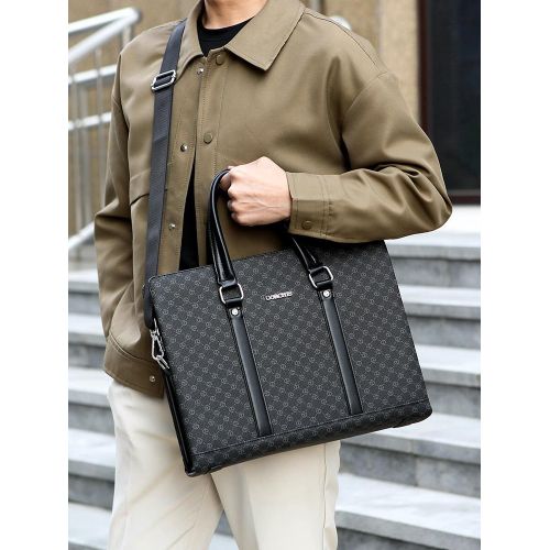 High Quality Patterned Men's Leather Briefcase Handbag Men Quality Plain Leather Bag Business Office Briefcase Lock Handbag One-shoulder Messenger Large-capacity Zipper Briefcase Men's Computer Bag Handbag Briefcase Laptop Bag Leather Bag Briefcase