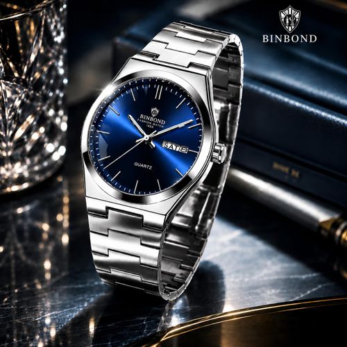 Men's Silver Steel Quartz Watch - 40mm, Waterproof, Luminous, Calendar