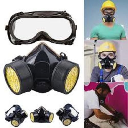 Industrial Double Filter Chemical Respirator Gas Safety Nose Mask & Eye Goggle