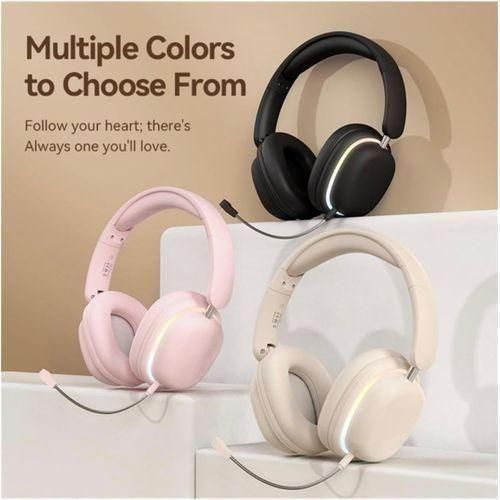 SY-T3 Bluetooth Over-Ear Headphone – Noise Cancellation RGB Light Headphones Wireless Gaming Headset with Detachable Microphone & Super Quality Deep Bass - Black / Pink / Cream White