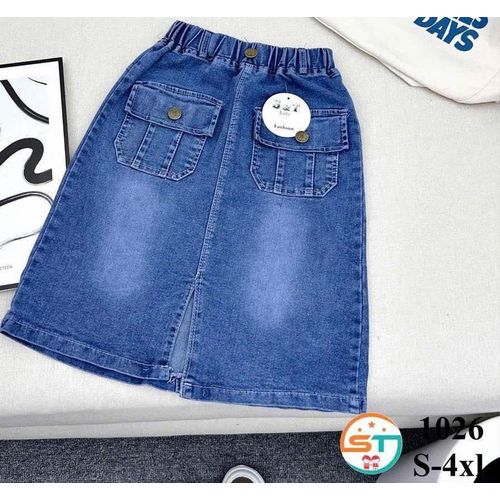 Girls' Mid-Length Utility Denim Cargo Skirt