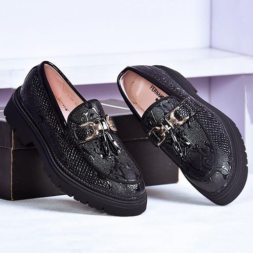 MEN CLASSIC HEEL O CHAIN TIE SHOES BLACK