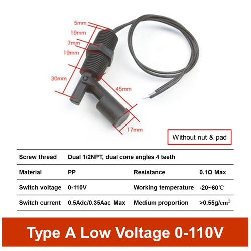 10pcs Side Mounted Duckbill Float Switch Water Level Sensor 110v220v Voltage Polypropylene Pp Material Liquid Level Controller