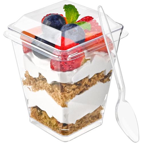 50pcs 5oz plastic dessert cups with lids and spoons, pudding cups with lids mini dessert cups
