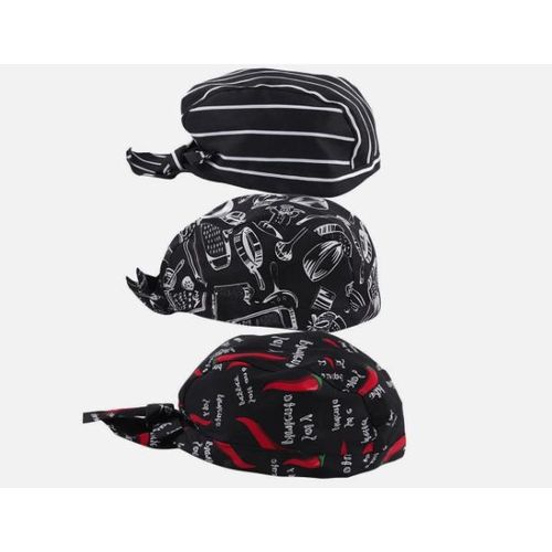 3Pcs Catering Chef's Headwrap Tied Caps
