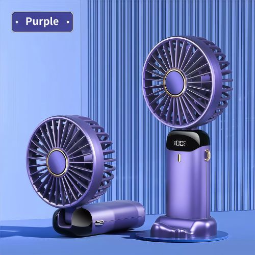 Portable Rechargeable Fan with LED Display, Long Battery Life, Purple