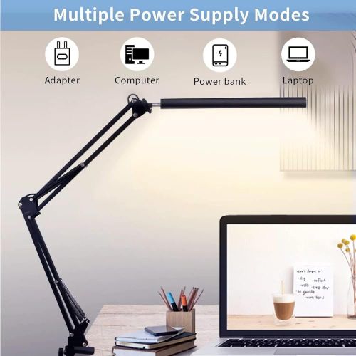 Adjustable Eye-Protecting LED Desk Lamp with 3 Color Modes and 10 Brightness Levels-Black