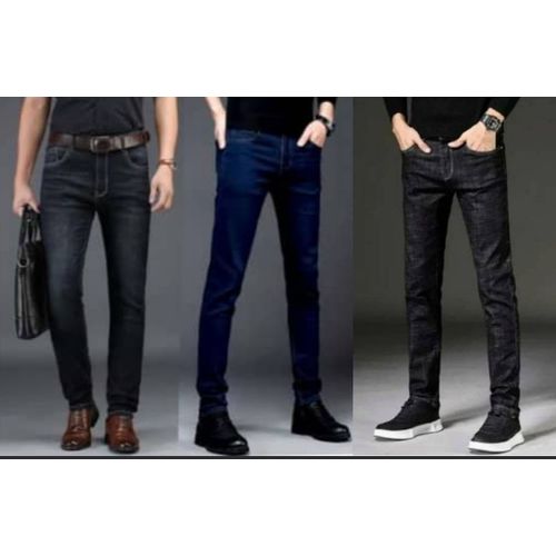 3 In 1 Quality STOCK Jeans For Men- Stone-Black/Blue/Wash Black