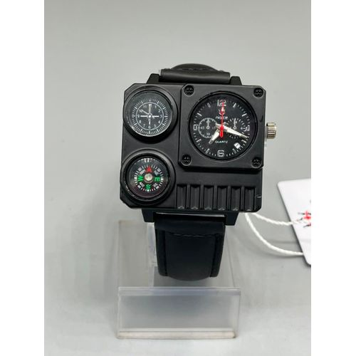 Men’s Multifunction Military Style Quartz Watch with Compass & Thermometer Dials – Black