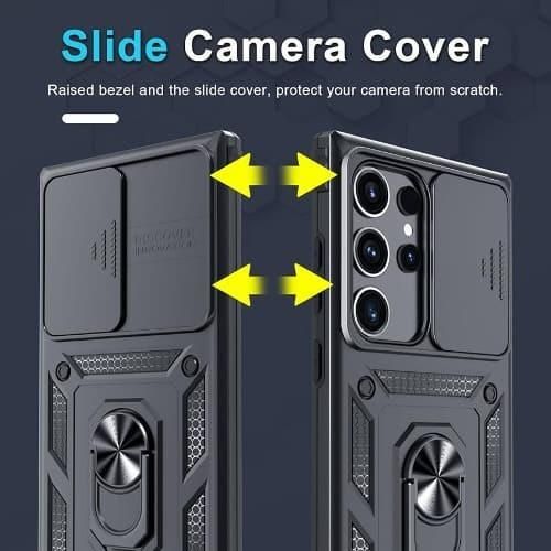Galaxy S25 Amor Rugged Case With Sliding Camera Cover And Ring Holder
