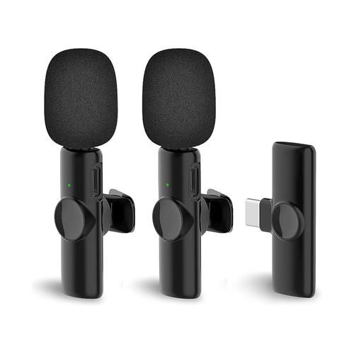 Wireless Lavalier Microphone Portable Audio and Video Recording Mini Microphone for Type-C 2 Microphones