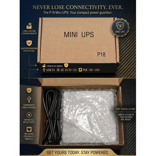Mini UPS P18 18W Security Power Backup - 8800mAh POE Power Bank for CCTV IP Cameras, VOIP & Access Control.