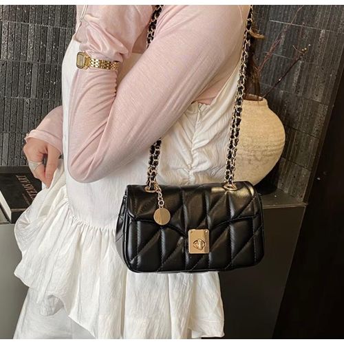 Women'S Handbag, 2026 New Women'S Rhombus Chain Bag, High-Grade Golden Hardware Twist Lock, Elegant Mini Square Shoulder Bag. Versatile Casual Underarm Crossbody Bag