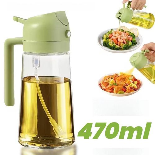 Oil Sprayer for Cooking 2 in 1 Olive Oil Dispenser Bottle for Kitchen 16oz470ml Premium Glass Oil Bottle Food-grade Oil Mister for Air Fryer Salad Frying BBQ Green