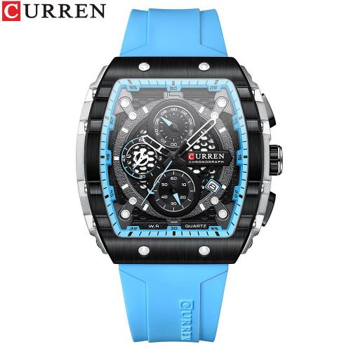 Luxury & Multifunctional Chronograph Blue Rubber Strap Wristwatch