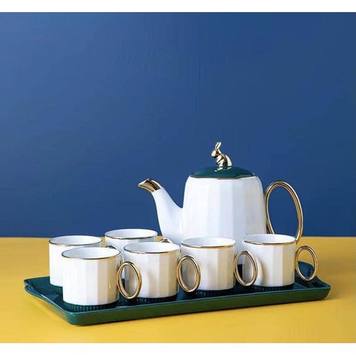 Nordic White & Emerald Ceramic Tea Set
