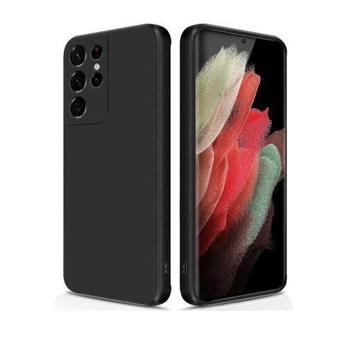 S21 Ultra Silicone Phone Case & Pouch With Camera Protection - Scratch Resistance, Shockproof Protective Case (SAMSUNG) - ( Black )