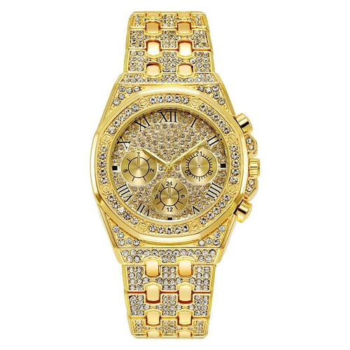 Luxury Gold Plated Iced-Out Wrist Watch- Gold