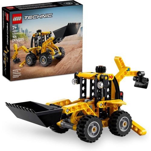 Technic Backhoe Loader Construction Set 42197 with Usable Back Digger, Scoop, & Outriggers (104 Pcs)