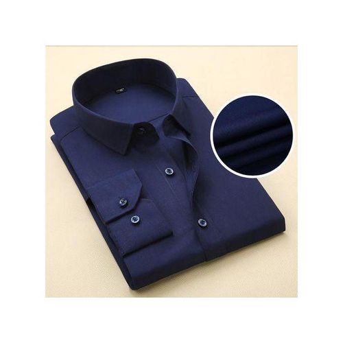 Men Corporate Quality Plain Long Sleeve Navy Blue Shirt