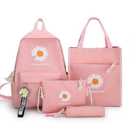 4 in 1 Unisex Backpack Canvas Backpacks Crossbody Bag Girls School Backpack School Bag Pink