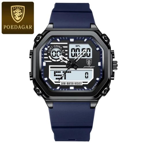 Digital Analogue Blue Rubber Strap Watch