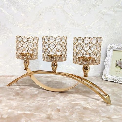 3-Piece Gold Crystal Candle Holder Set – Elegant Tabletop Decorative Candle Stand