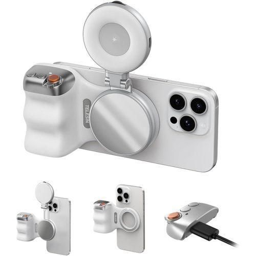 Fun Shot Magnetic Phone Camera Grip + C03 Magnetic Selfie Light (Silver) Bundle Kit Compatible with iPhone Magsafe &Android, Creator Kit for Selfies/Photography/TikTok/Zoom Calls/Video