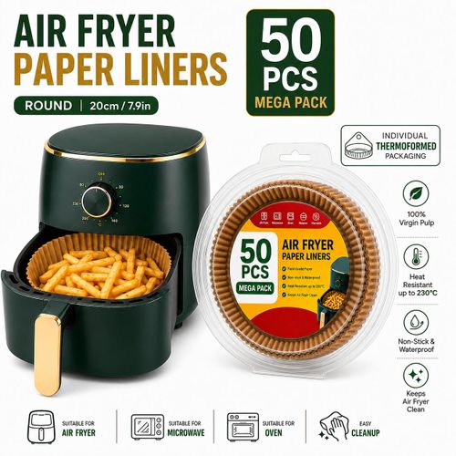 50PCS Air Fryer Paper Liners Disposable Round Parchment Bowl Oil Proof Non Stick Baking Paper for Air Fryer Microwave Steamer
