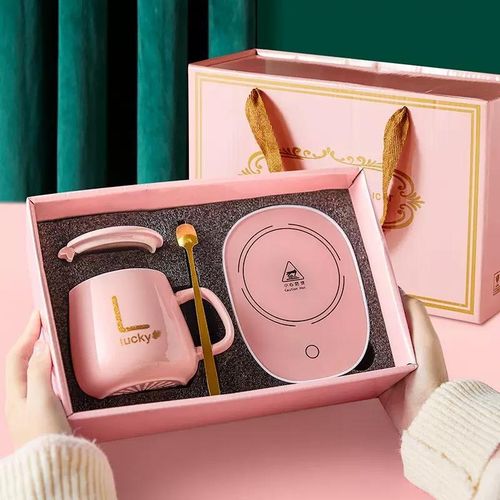 Luxury Electric Heating Mug Gift Set – Smart Temperature Control Cup With Warmer & Spoon