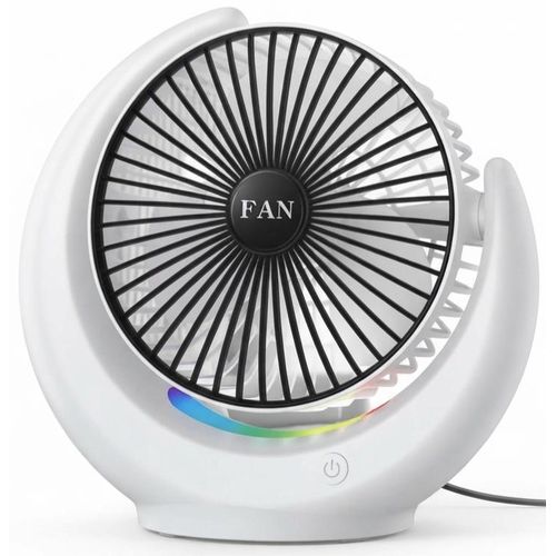 Desk Air Circulator Fan, Quiet Portable Table Fan with Ambient Fantasy Color Light, Multi-Speed Personal Cooling Fan for Bedroom, Office, and Home