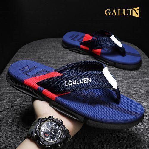 Men's Slippers Summer Flip-Flops Rubber Soft Blue